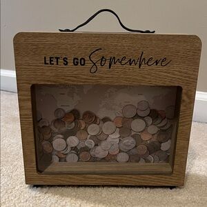 Wooden Coin Bank with Map Design